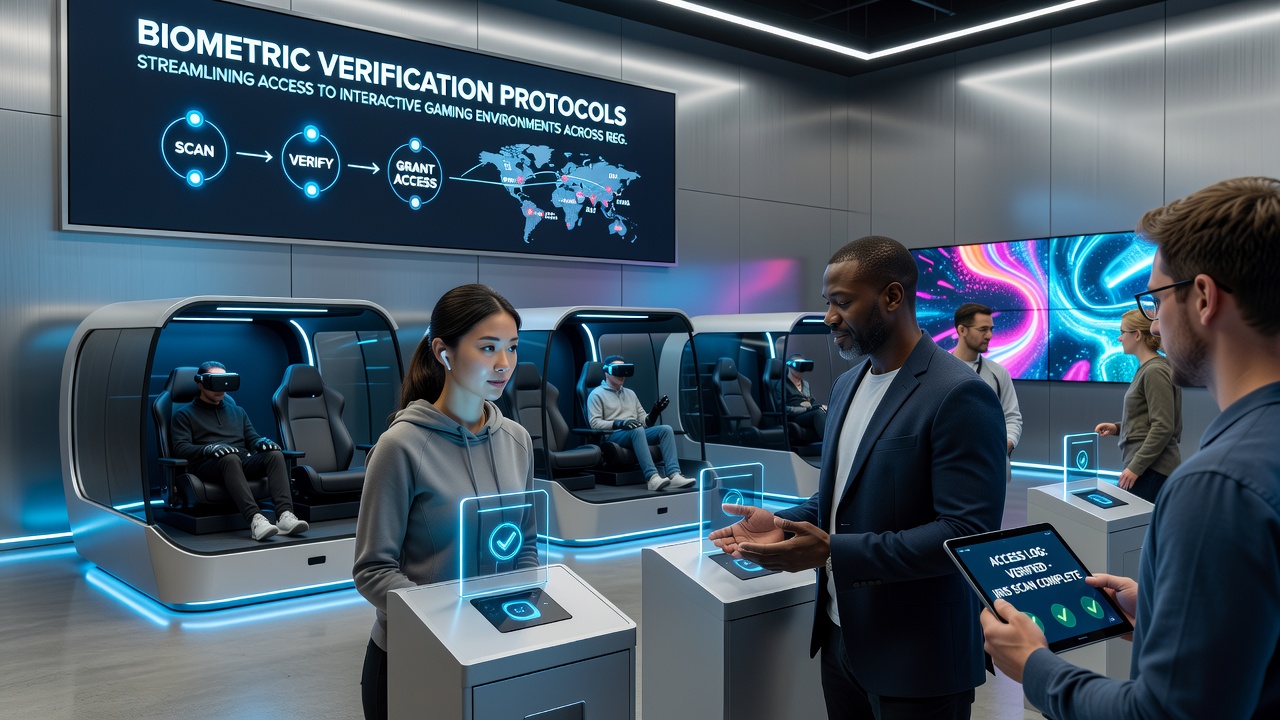 Secure gaming dashboard displaying verified user status with biometric icons and jurisdiction compliance indicators