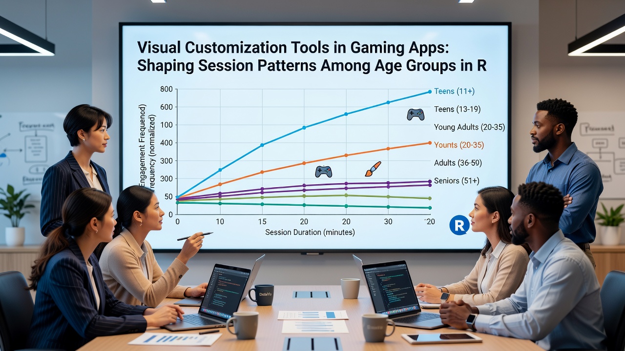 Split view of gaming app screens showing age-specific customization examples with younger user neon themes on the left and older user classic layouts on the right