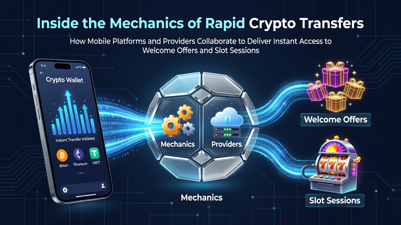 Mobile gaming interface showing rapid crypto transfer confirmation screen with welcome bonus activation