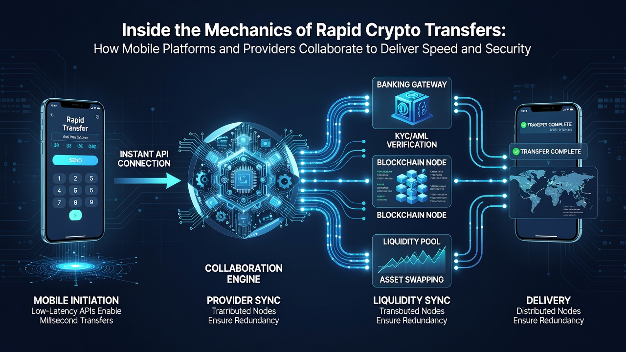 Diagram illustrating collaboration between mobile platform APIs, blockchain networks, and gaming providers for instant bonus delivery