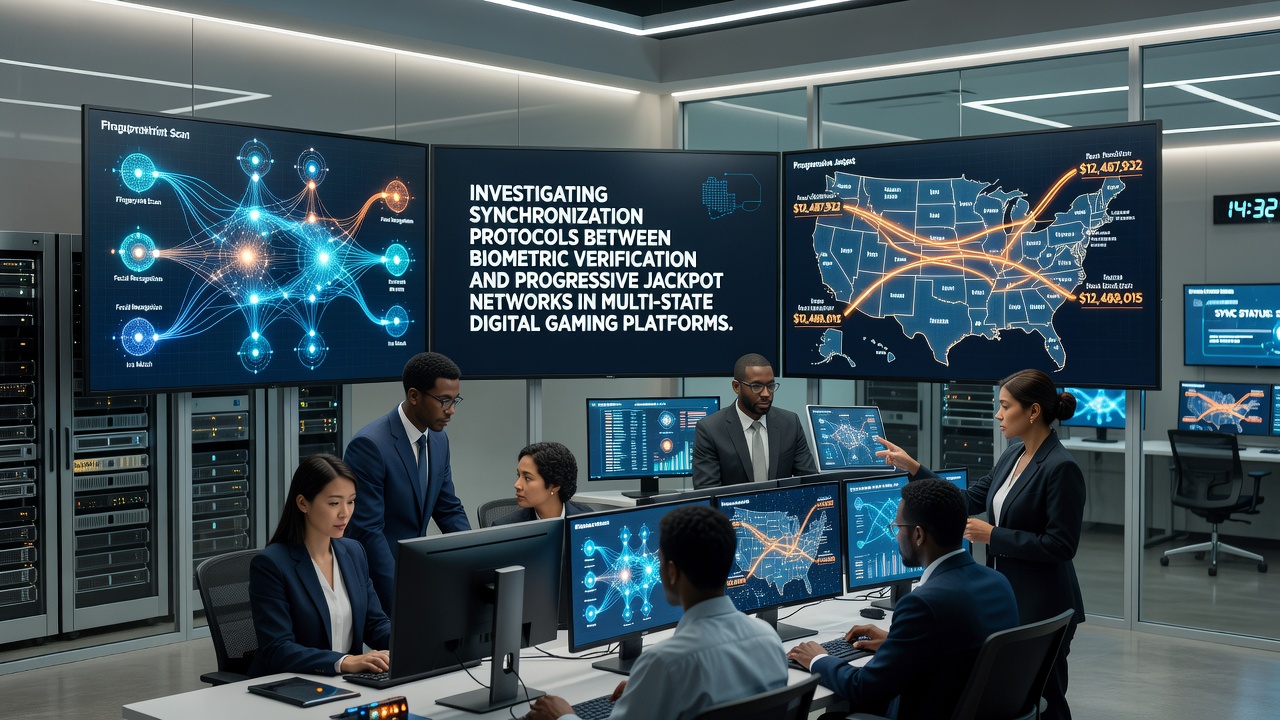 Biometric verification interface connected to progressive jackpot display in a multi-state gaming platform