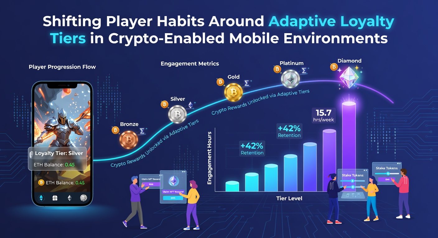 Analytics dashboard showing player habit shifts with graphs of loyalty tier progression and crypto transaction frequency in mobile environments